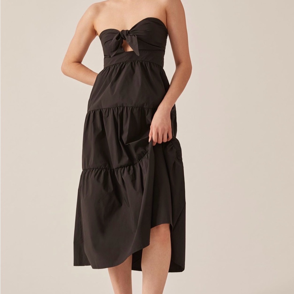 Anthropologie Black Strapless Tie Front midi Dress